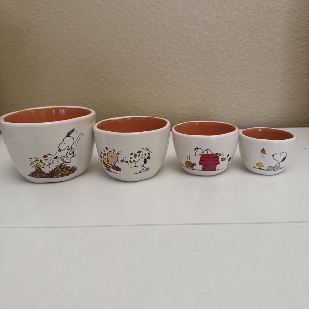 Rae Dunn X Peanuts Snoopy Charlie Brown Measuring Cups Ceramic Woodstock rare